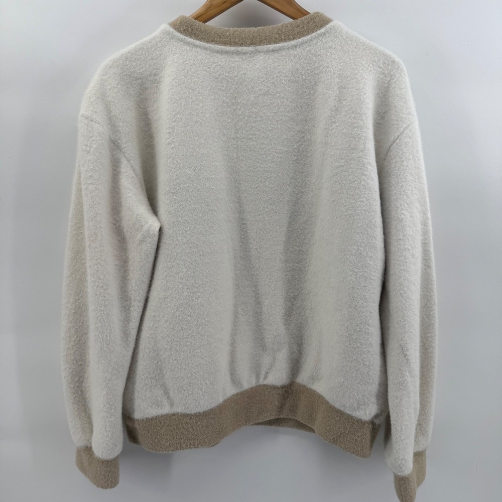 Maeve Anthropologie Cream Tan Fuzzy Eyelash Knit Crewneck Sweatshirt Small - Picture 5 of 9